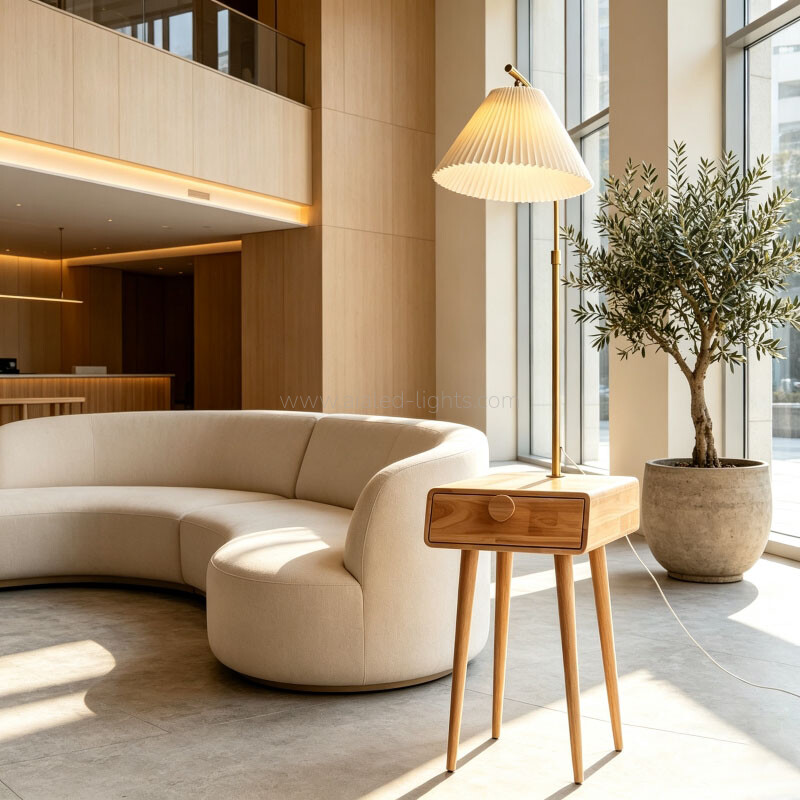 wooden floor lamp with table and drawer reading standard lamp for living room e27