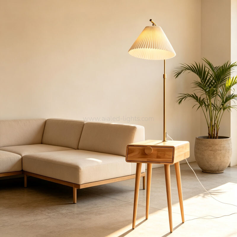 wooden floor lamp with table and drawer reading standard lamp for living room e27