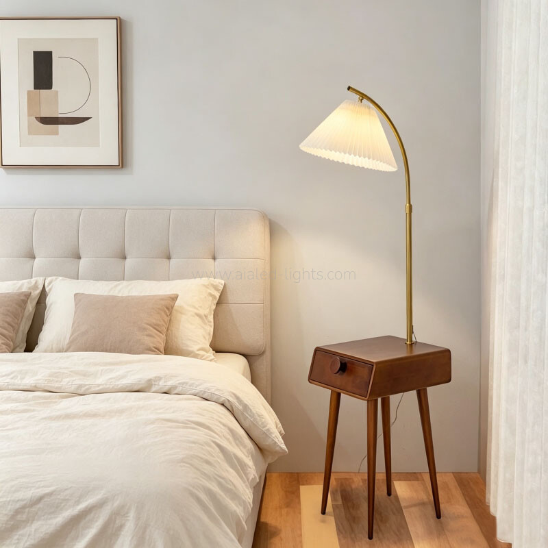 wooden floor lamp with table and drawer reading standard lamp for living room e27