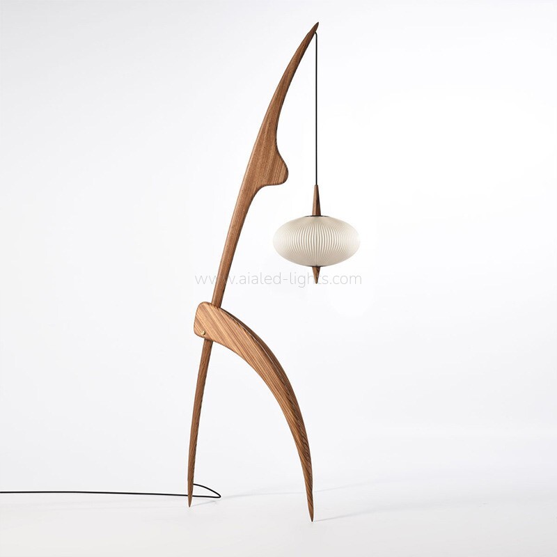 Wooden Arc Floor Lamp Minimalist Hanging Pendant Standing Lamp for Living Room Bedroom E27