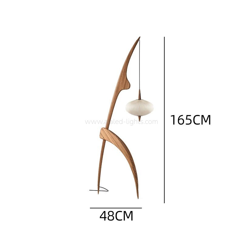 Wooden Arc Floor Lamp Minimalist Hanging Pendant Standing Lamp for Living Room Bedroom E27