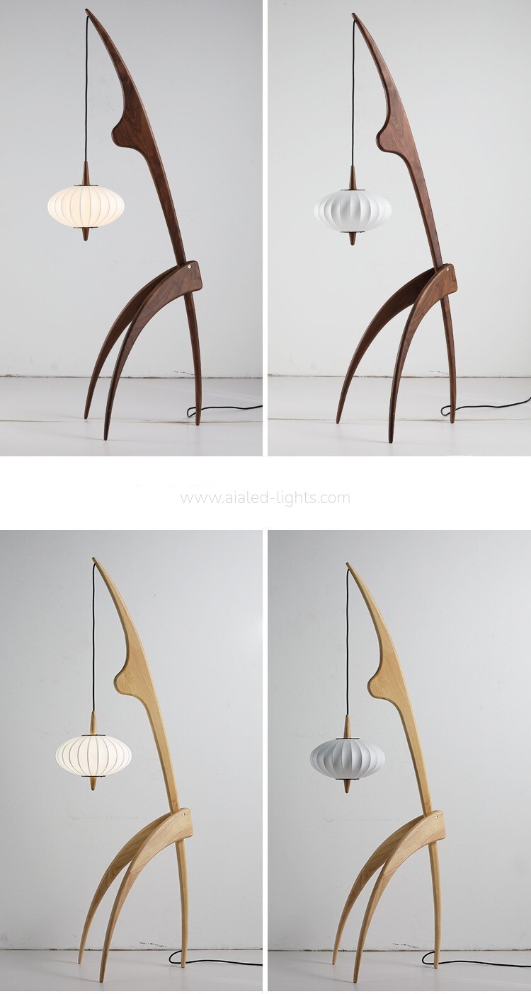 Wooden Arc Floor Lamp Minimalist Hanging Pendant Standing Lamp for Living Room Bedroom E27