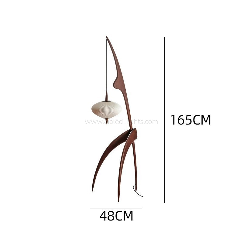 Wooden Arc Floor Lamp Minimalist Hanging Pendant Standing Lamp for Living Room Bedroom E27