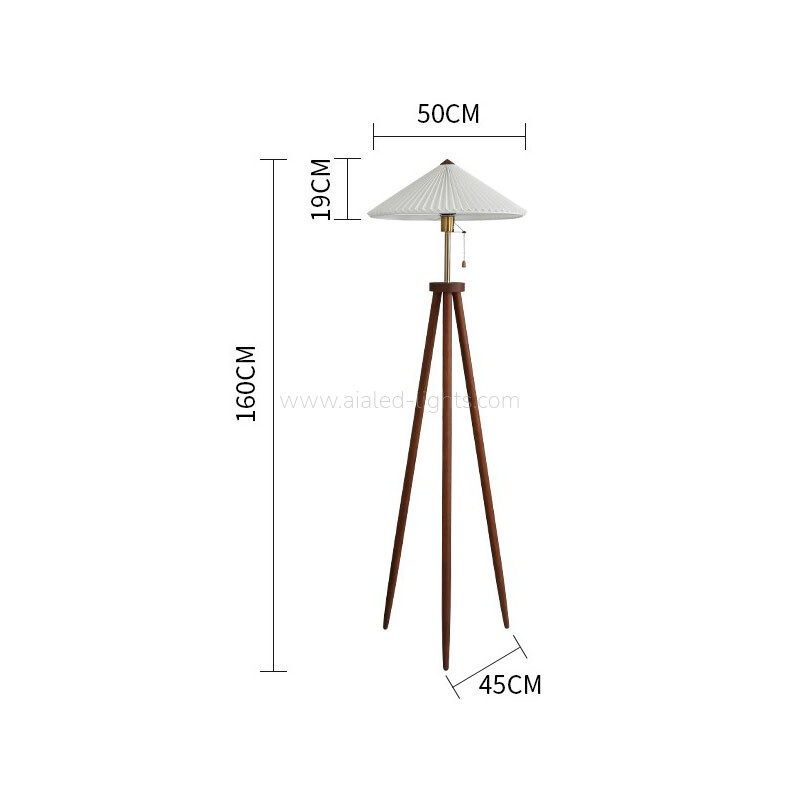 Wooden Tripod Floor Lamp Pleated Umbrella Shade E27 for Bedroom Hotel