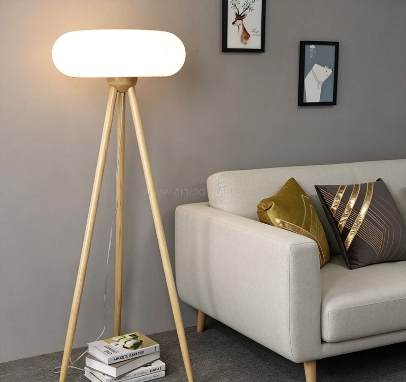 Wooden Acrylic Floor Lamp Round Standing Lamp Table Lamp E27 for Villa