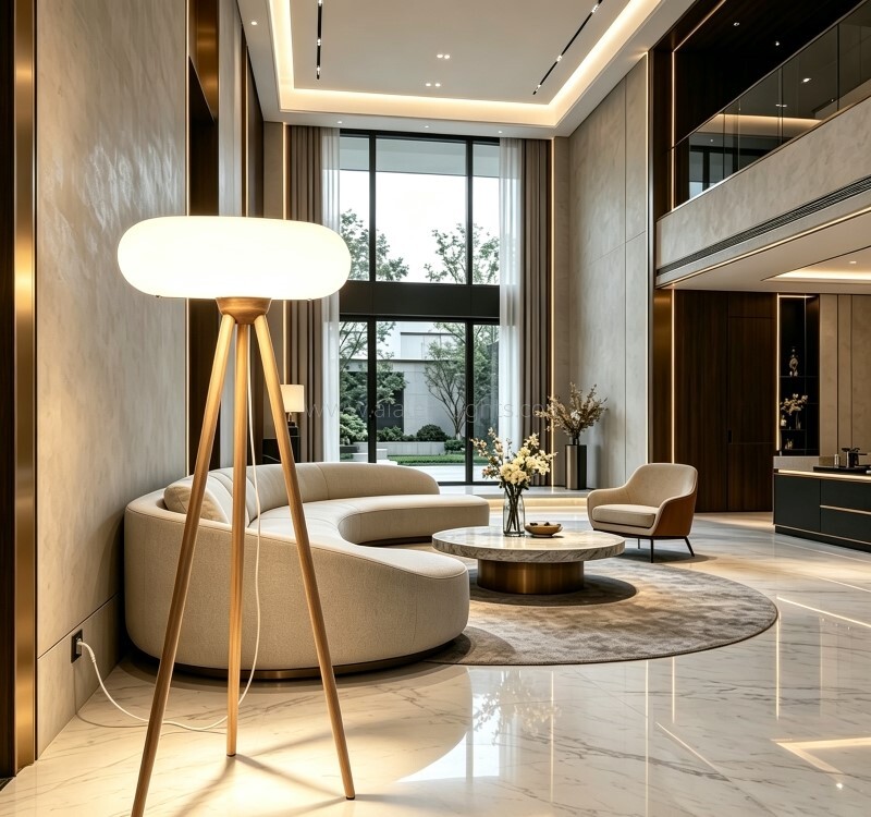Wooden Acrylic Floor Lamp Round Standing Lamp Table Lamp E27 for Villa