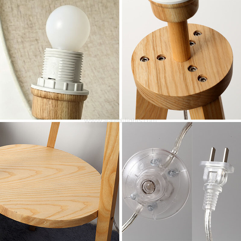 Wooden Tripod Floor Lamp With Table Linen Shade E27 for Vacational Village 