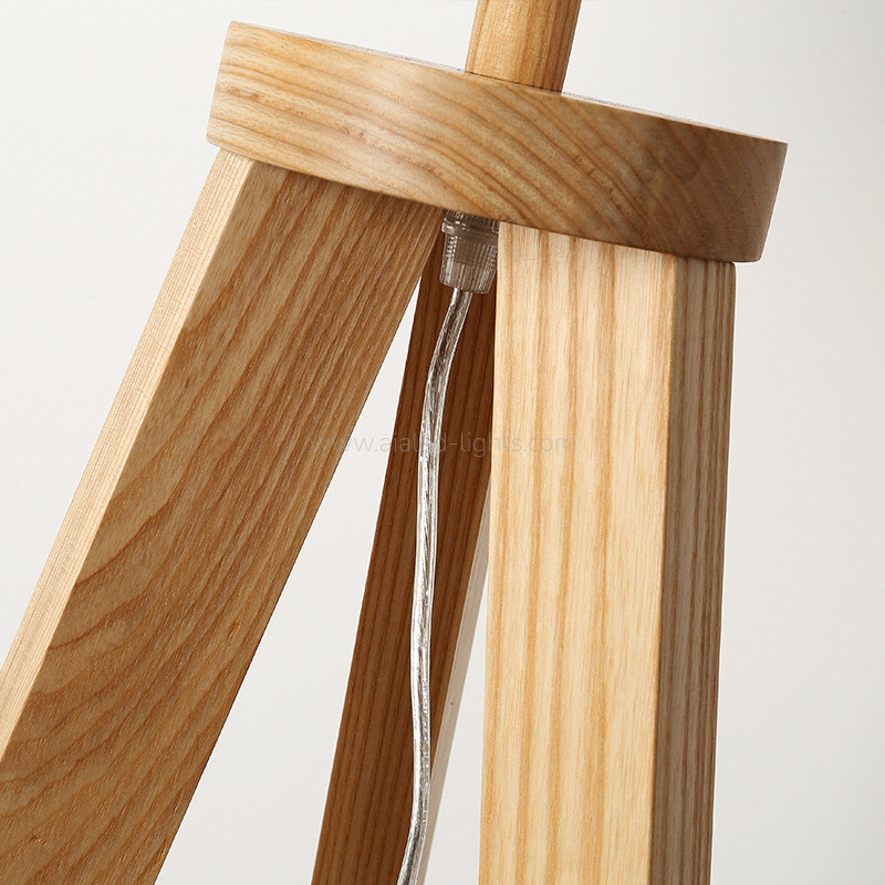 Wooden Tripod Floor Lamp With Table Linen Shade E27 for Vacational Village 