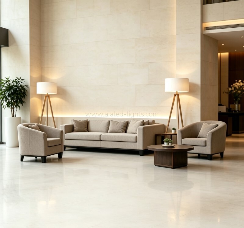 Wooden Tripod Floor Lamp With Table Linen Shade E27 for Vacational Village 