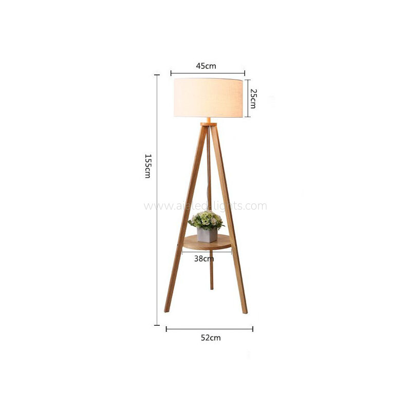Wooden Tripod Floor Lamp With Table Linen Shade E27 for Vacational Village 
