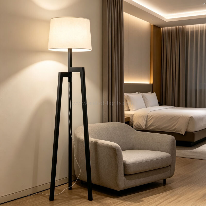 wood tripod floor lamp table lamp set linen shade nordic hotel lighting e27