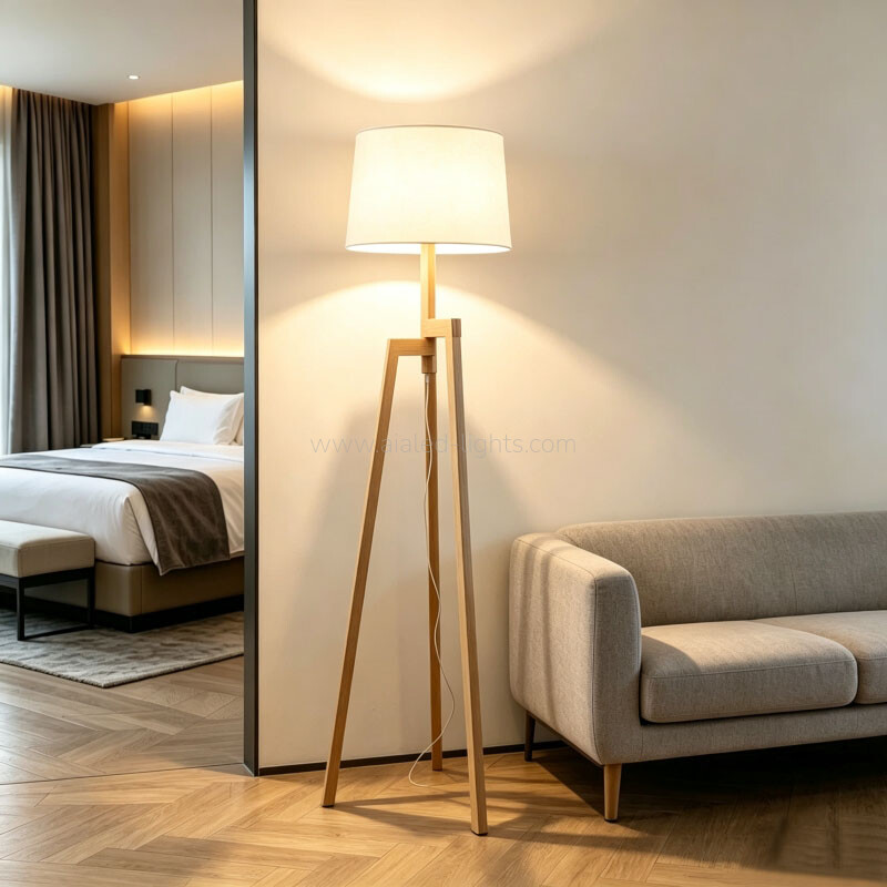 wood tripod floor lamp table lamp set linen shade nordic hotel lighting e27