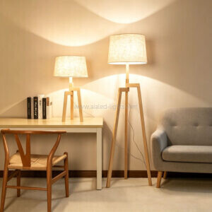 wood tripod floor lamp table lamp set linen shade nordic hotel lighting e27