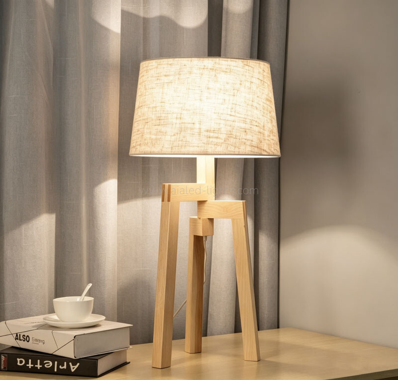 wood tripod floor lamp table lamp set linen shade nordic hotel lighting e27