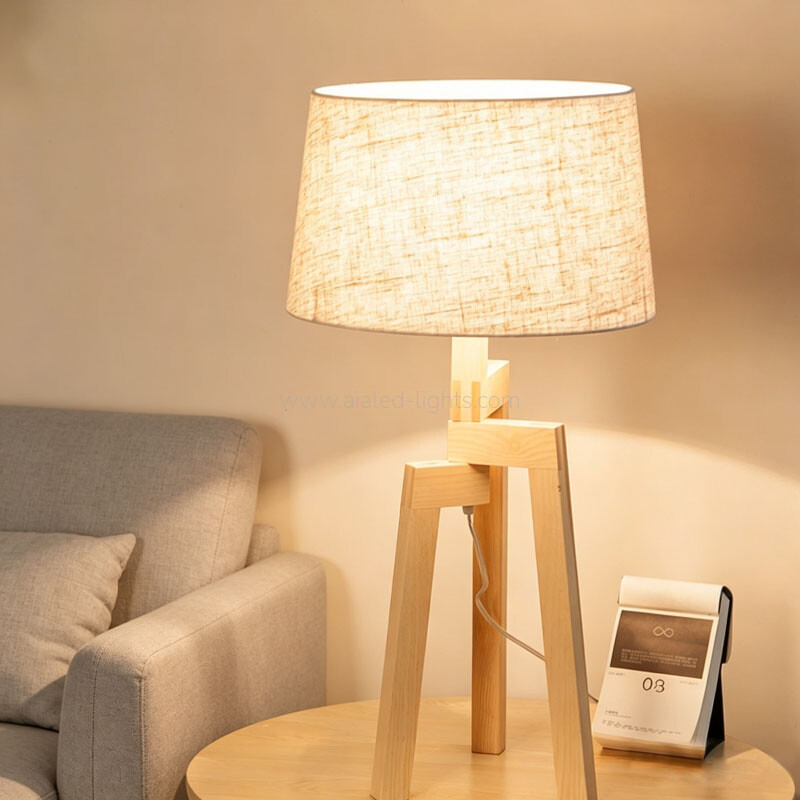 wood tripod floor lamp table lamp set linen shade nordic hotel lighting e27
