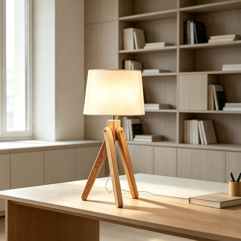 solid wood tripod floor lamp table lamp set linen shade living room e27
