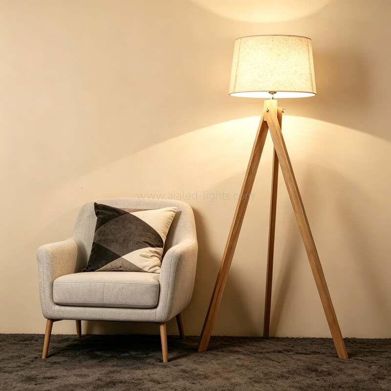solid wood tripod floor lamp table lamp set linen shade living room e27