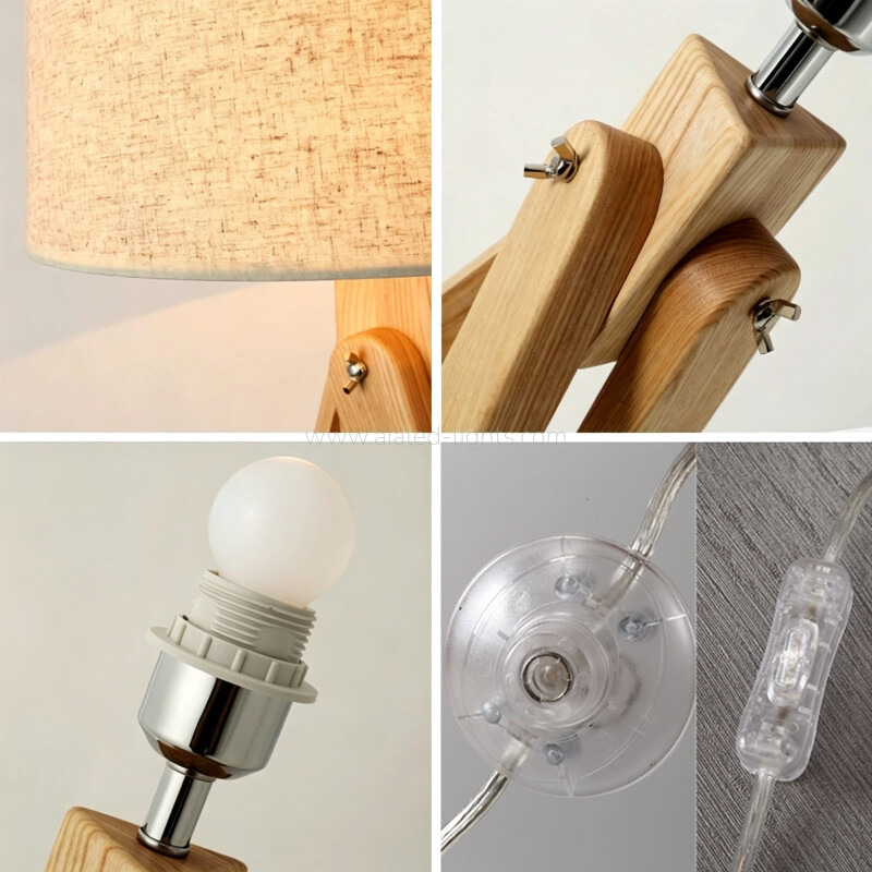 solid wood tripod floor lamp table lamp set linen shade living room e27
