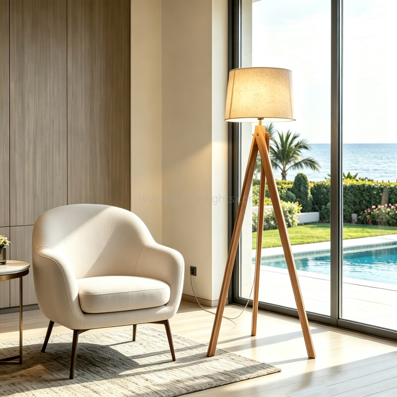 solid wood tripod floor lamp table lamp set linen shade living room e27
