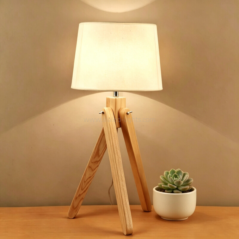 solid wood tripod floor lamp table lamp set linen shade living room e27