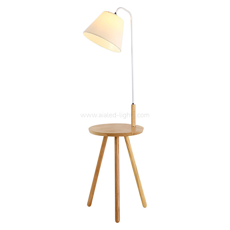 Wooden Floor Lamp Standing Lamp With Side Table for Hotel Villa Bedroom E27