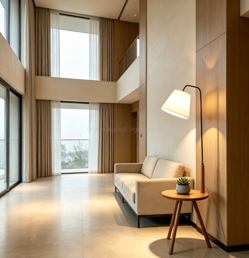 Wooden Floor Lamp Standing Lamp With Side Table for Hotel Villa Bedroom E27