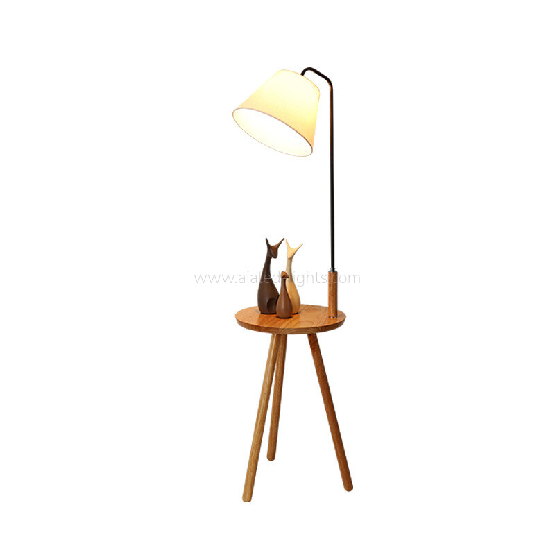 Wooden Floor Lamp Standing Lamp With Side Table for Hotel Villa Bedroom E27