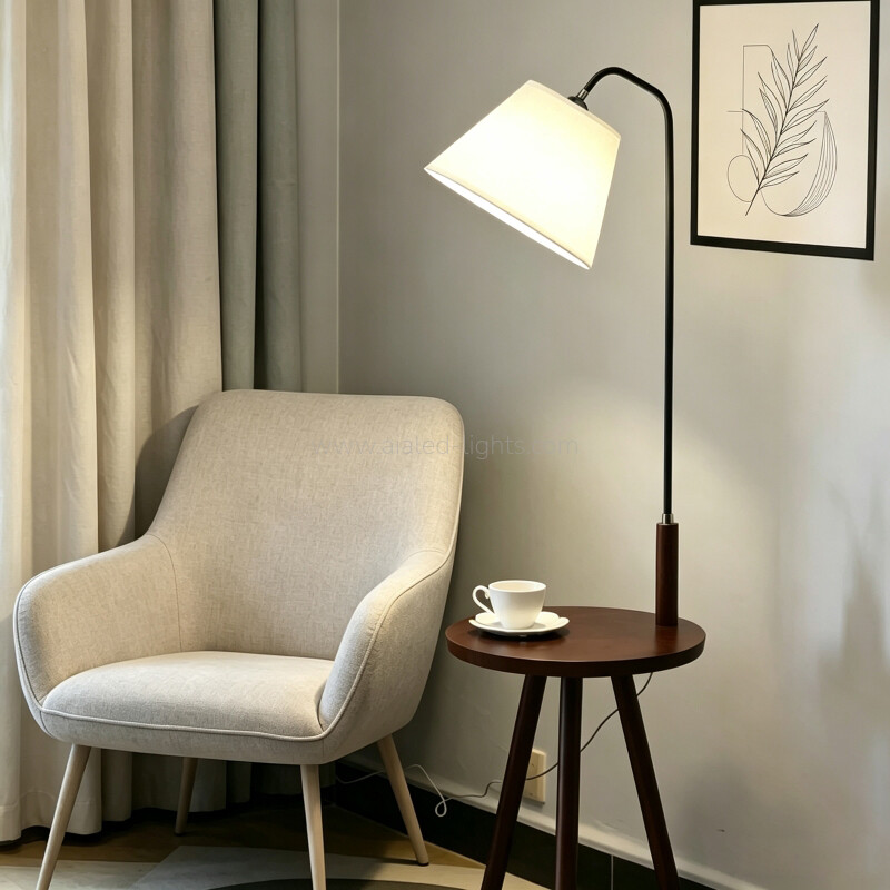 Wooden Floor Lamp Standing Lamp With Side Table for Hotel Villa Bedroom E27