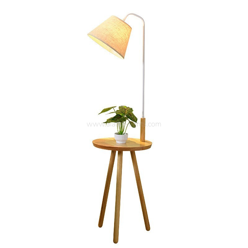Wooden Floor Lamp Standing Lamp With Side Table for Hotel Villa Bedroom E27