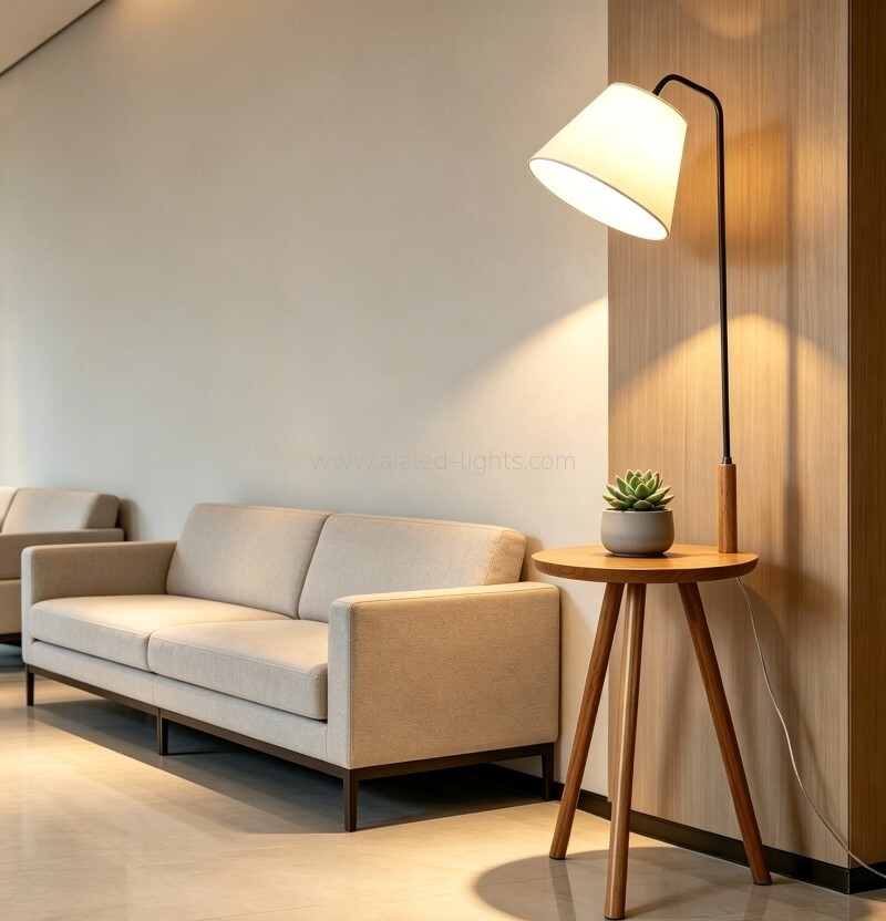 Wooden Floor Lamp Standing Lamp With Side Table for Hotel Villa Bedroom E27