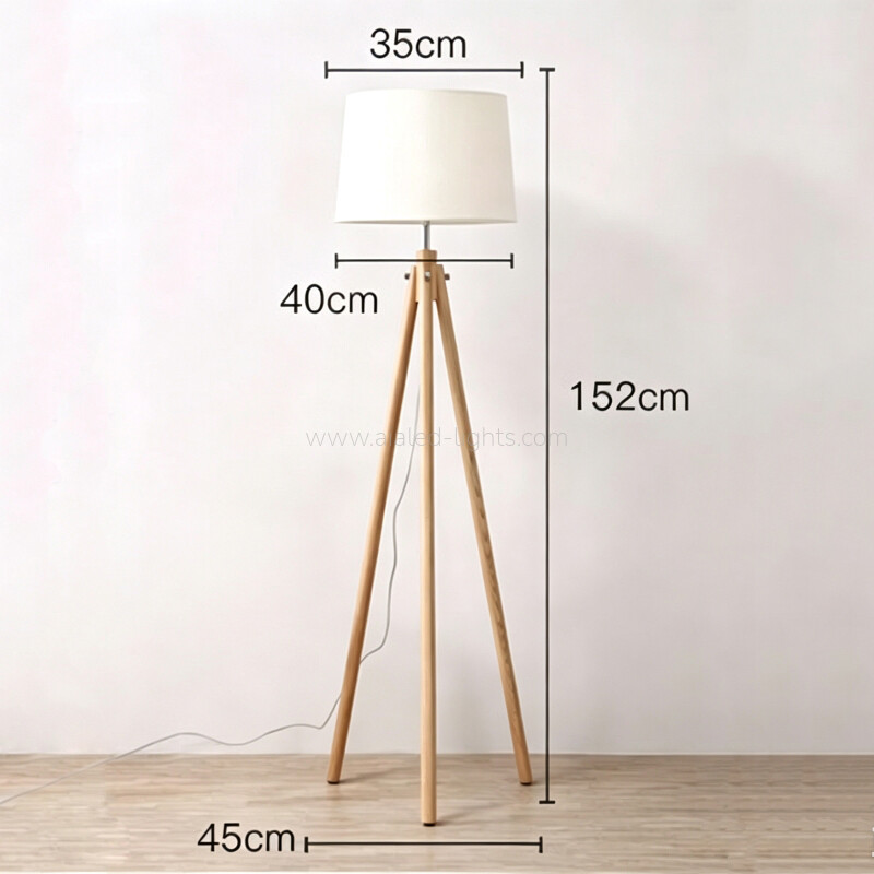 Solid Wood Tripod Floor Lamp Fabric Shade E27 Modern Nordic Luxury Home Standing Light