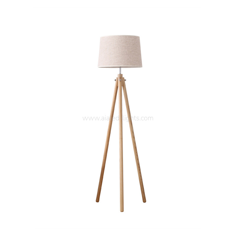 Solid Wood Tripod Floor Lamp Fabric Shade E27 Modern Nordic Luxury Home Standing Light