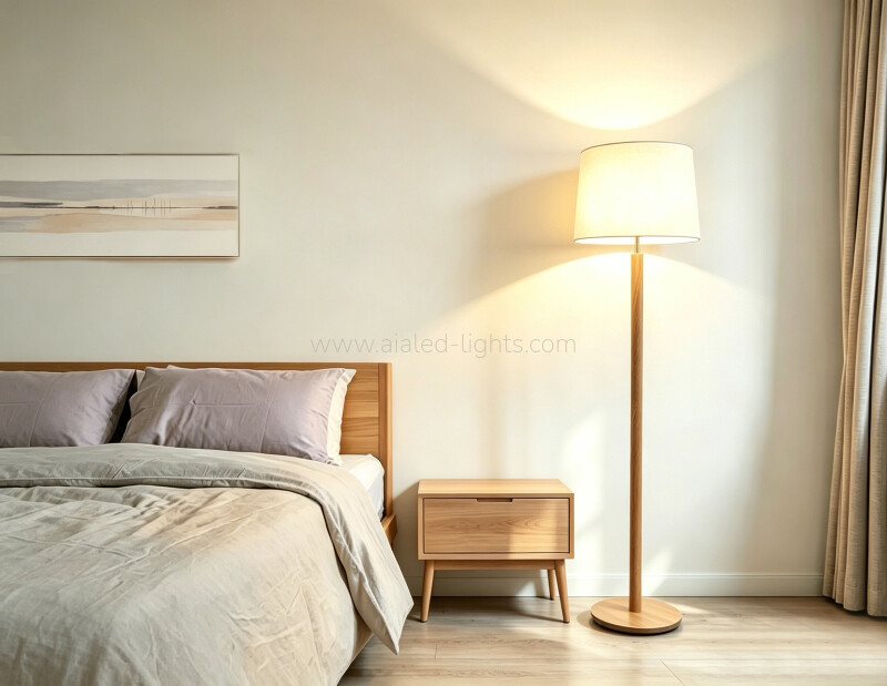 Solid Wood Brief Floor Lamp Linen Shade E27 Nordic Luxury Hotel Standing Lamp