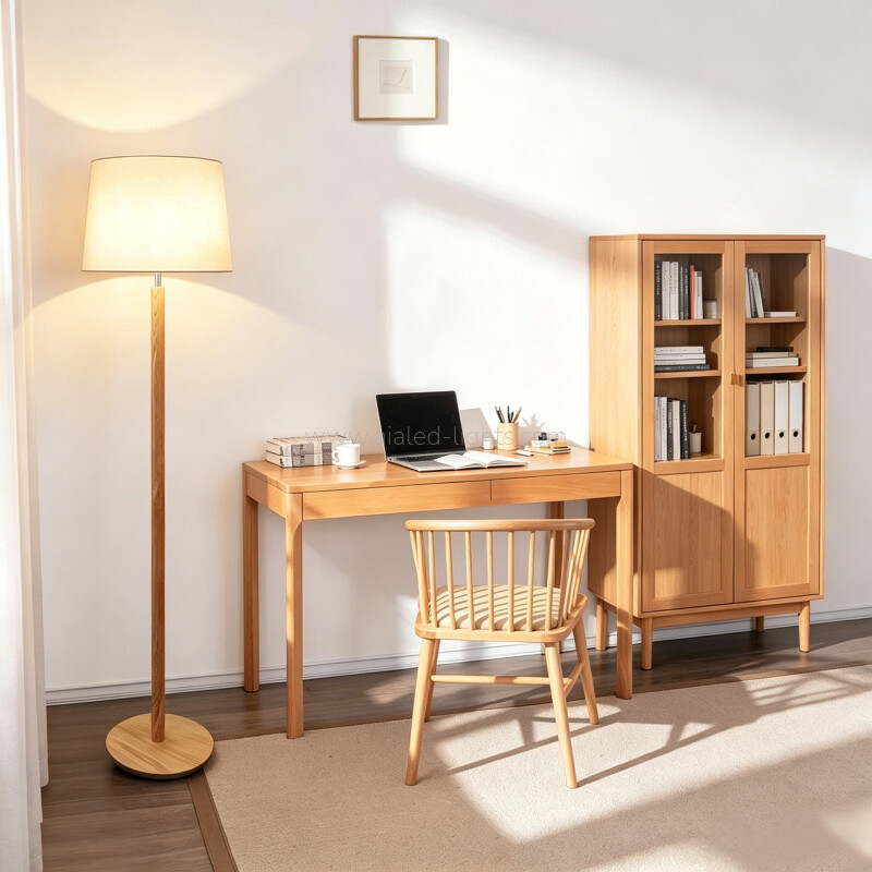 Solid Wood Brief Floor Lamp Linen Shade E27 Nordic Luxury Hotel Standing Lamp