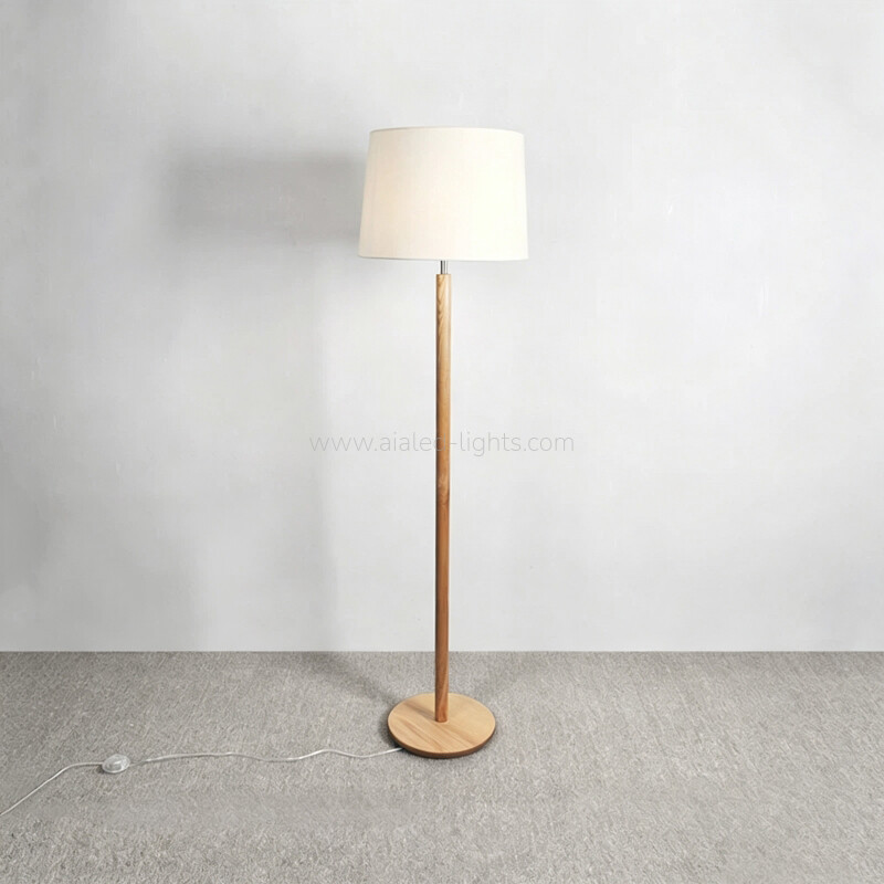 Solid Wood Brief Floor Lamp Linen Shade E27 Nordic Luxury Hotel Standing Lamp