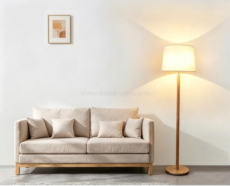 Solid Wood Brief Floor Lamp Linen Shade E27 Nordic Luxury Hotel Standing Lamp