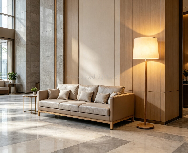 Solid Wood Brief Floor Lamp Linen Shade E27 Nordic Luxury Hotel Standing Lamp