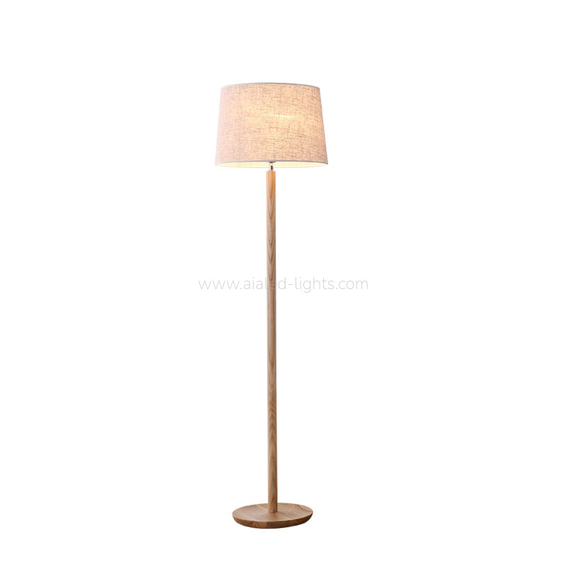 Solid Wood Brief Floor Lamp Linen Shade E27 Nordic Luxury Hotel Standing Lamp