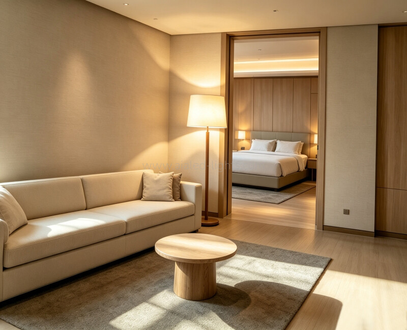 Solid Wood Brief Floor Lamp Linen Shade E27 Nordic Luxury Hotel Standing Lamp