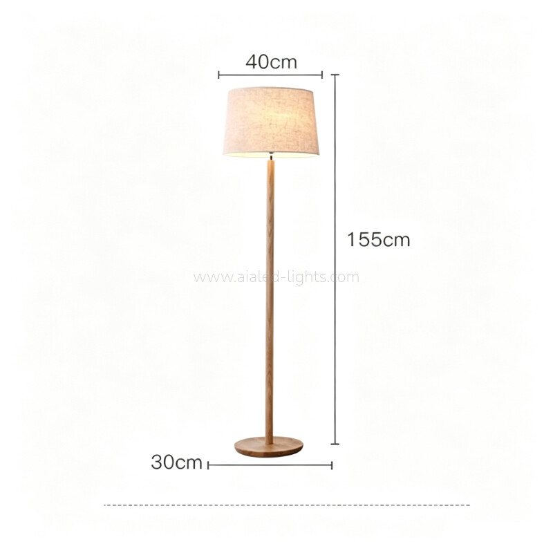 Solid Wood Brief Floor Lamp Linen Shade E27 Nordic Luxury Hotel Standing Lamp