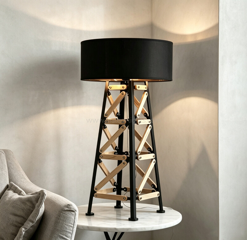 Wood Metal Frame Floor Lamp Fabric E27 Standing Lamp for Hotel Villa Resort Living Room Club