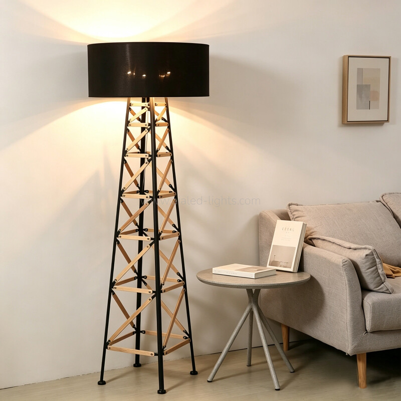 Wood Metal Frame Floor Lamp Fabric E27 Standing Lamp for Hotel Villa Resort Living Room Club