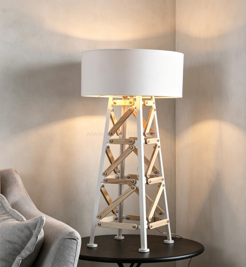 Wood Metal Frame Floor Lamp Fabric E27 Standing Lamp for Hotel Villa Resort Living Room Club
