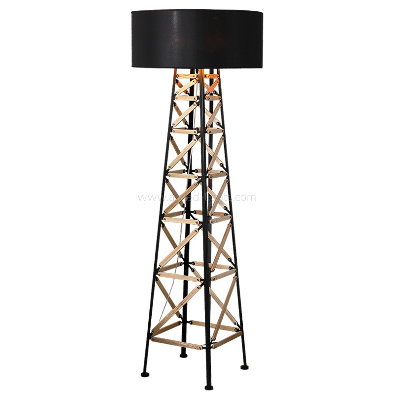 Wood Metal Frame Floor Lamp Fabric E27 Standing Lamp for Hotel Villa Resort Living Room Club