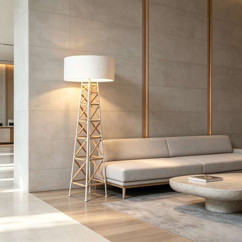 Wood Metal Frame Floor Lamp Fabric E27 Standing Lamp for Hotel Villa Resort Living Room Club