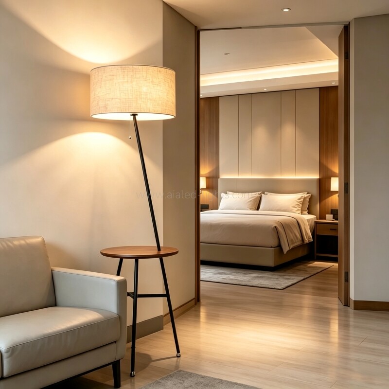 Modern Wood Metal Floor Lamp Fabric E27 Standing Lamp Table for Office