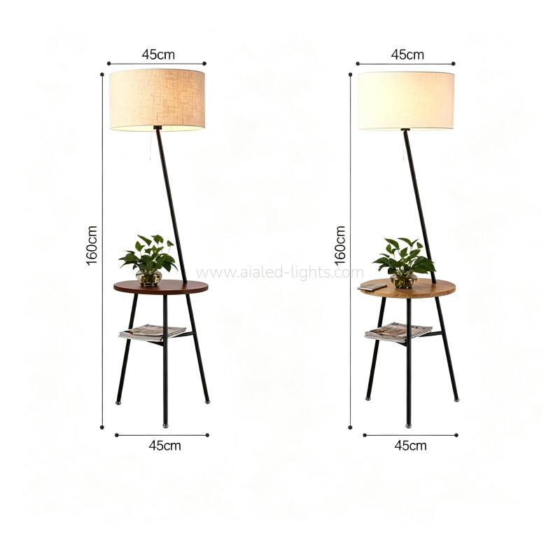 Modern Wood Metal Floor Lamp Fabric E27 Standing Lamp Table for Office