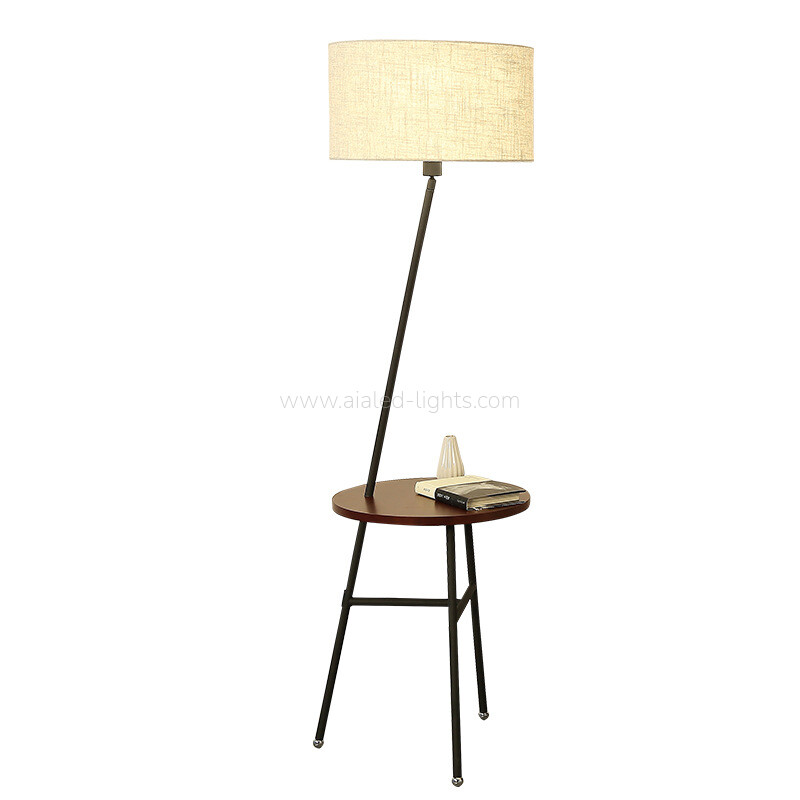 Modern Wood Metal Floor Lamp Fabric E27 Standing Lamp Table for Office