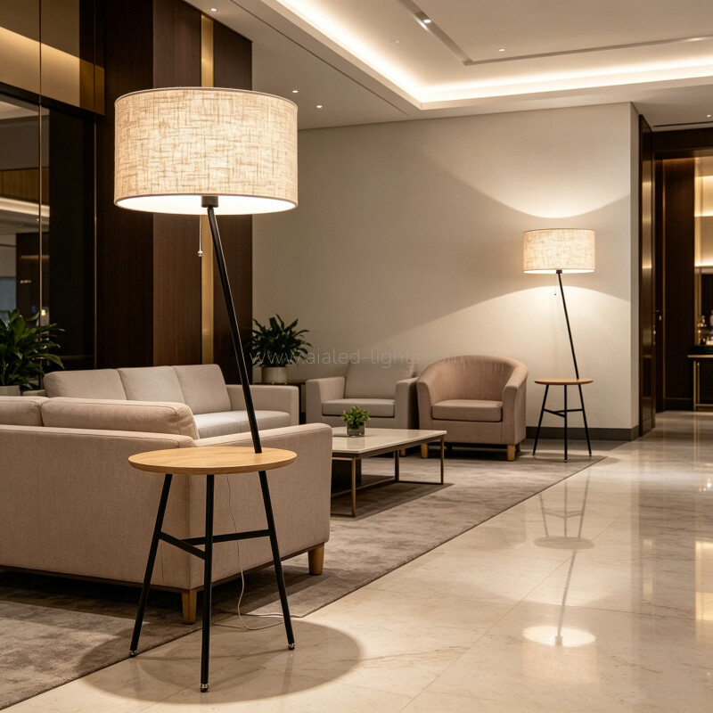 Modern Wood Metal Floor Lamp Fabric E27 Standing Lamp Table for Office