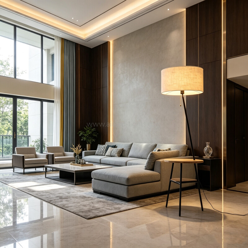 Modern Wood Metal Floor Lamp Fabric E27 Standing Lamp Table for Office